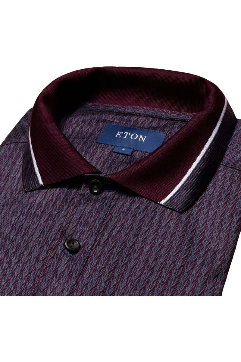 ETON Slim Fit Longsleeve Poloshirt Aubergine, Strukturiert 4 ETON Slim Fit Longsleeve Poloshirt Aubergine, Strukturiert – Bild 2