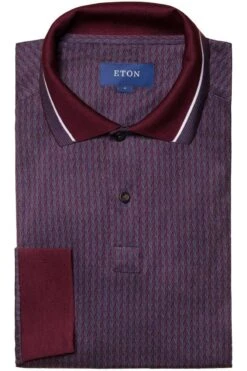 ETON Slim Fit Longsleeve Poloshirt Aubergine, Strukturiert