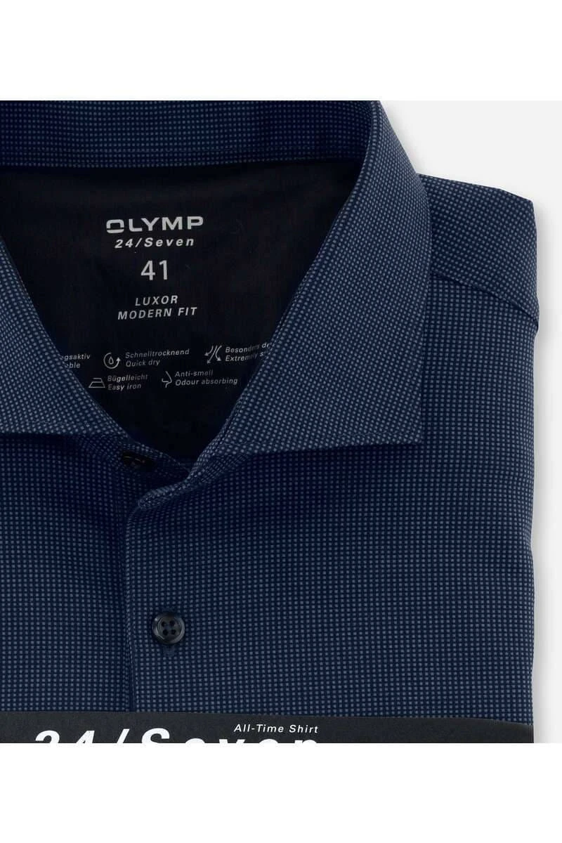 OLYMP Luxor Modern Fit Longsleeve Poloshirt Marine, Gemustert 4 OLYMP Luxor Modern Fit Longsleeve Poloshirt Marine, Gemustert – Bild 2