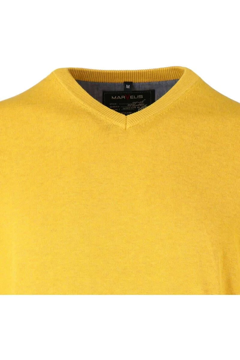 Marvelis Modern Fit Herren Pullover V-Ausschnitt Gelb 4 Marvelis Modern Fit Herren Pullover V-Ausschnitt Gelb – Bild 2