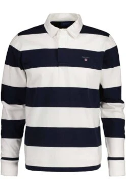 GANT Regular Fit Longsleeve Poloshirt Weiss/blau, Querstreifen