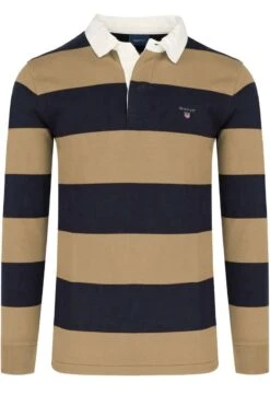 GANT Regular Fit Longsleeve Poloshirt Blau/braun, Querstreifen