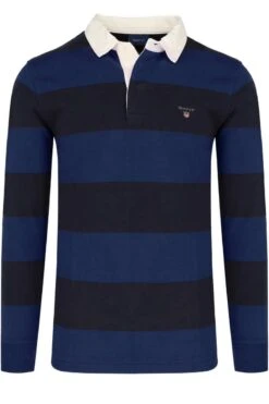 GANT Regular Fit Longsleeve Poloshirt Blau, Querstreifen