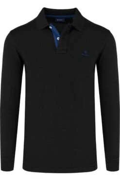GANT Regular Fit Longsleeve Poloshirt Schwarz, Einfarbig
