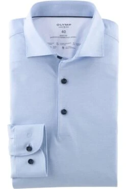 OLYMP Level Five 24/Seven Body Fit Longsleeve Poloshirt Bleu, Gemustert