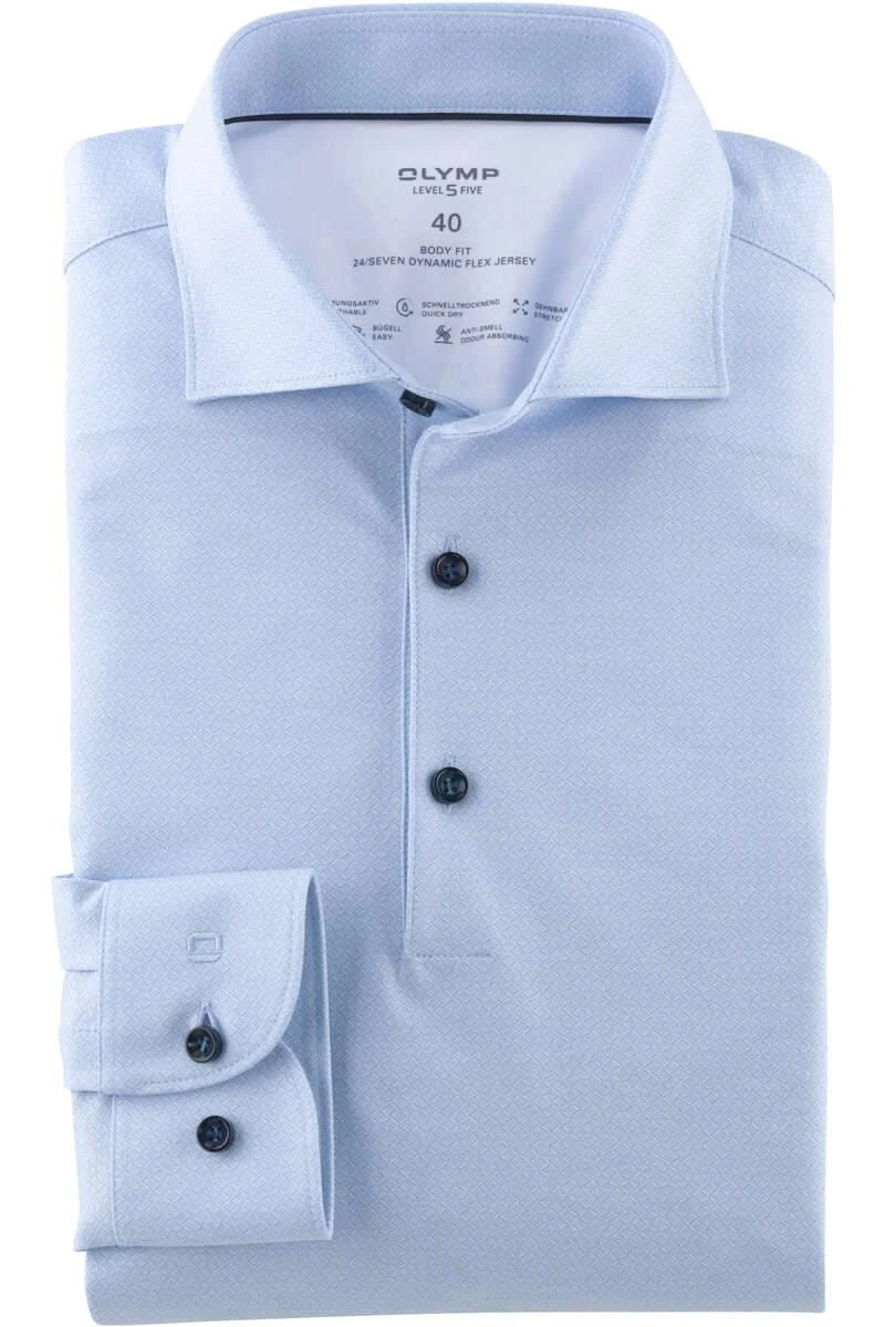 OLYMP Level Five 24/Seven Body Fit Longsleeve Poloshirt Bleu, Gemustert 3 OLYMP Level Five 24/Seven Body Fit Longsleeve Poloshirt Bleu, Gemustert