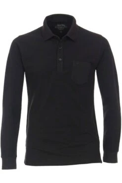 Redmond Casual Regular Fit Longsleeve Poloshirt Schwarz, Strukturiert
