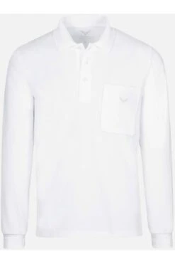 TRIGEMA Comfort Fit Longsleeve Poloshirt Weiss, Einfarbig