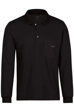TRIGEMA Comfort Fit Longsleeve Poloshirt Schwarz, Einfarbig
