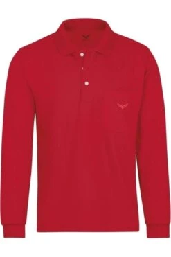 TRIGEMA Comfort Fit Longsleeve Poloshirt Rot, Einfarbig