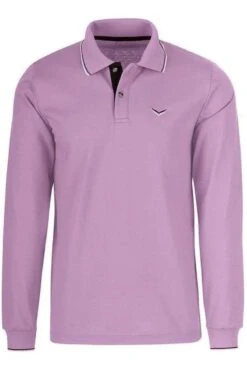 TRIGEMA Slim Fit Longsleeve Poloshirt Flieder, Einfarbig