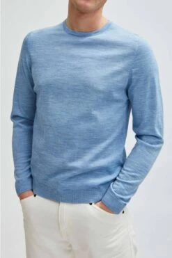 MAERZ Modern Fit Herren Pullover Rundhals Hellblau