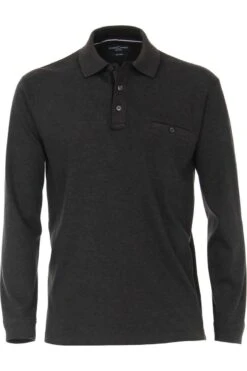 Casa Moda Longsleeve Poloshirt Anthrazit, Gemustert
