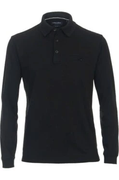 Casa Moda Casual Fit Longsleeve Poloshirt Schwarz, Einfarbig