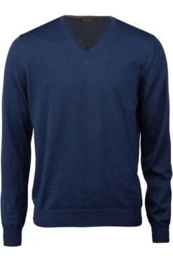 Stenströms Fitted Body Herren Pullover V-Ausschnitt Blau