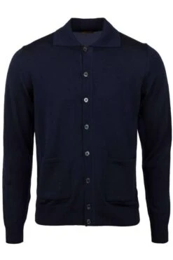 Stenströms Slimline Longsleeve Poloshirt Navy, Einfarbig