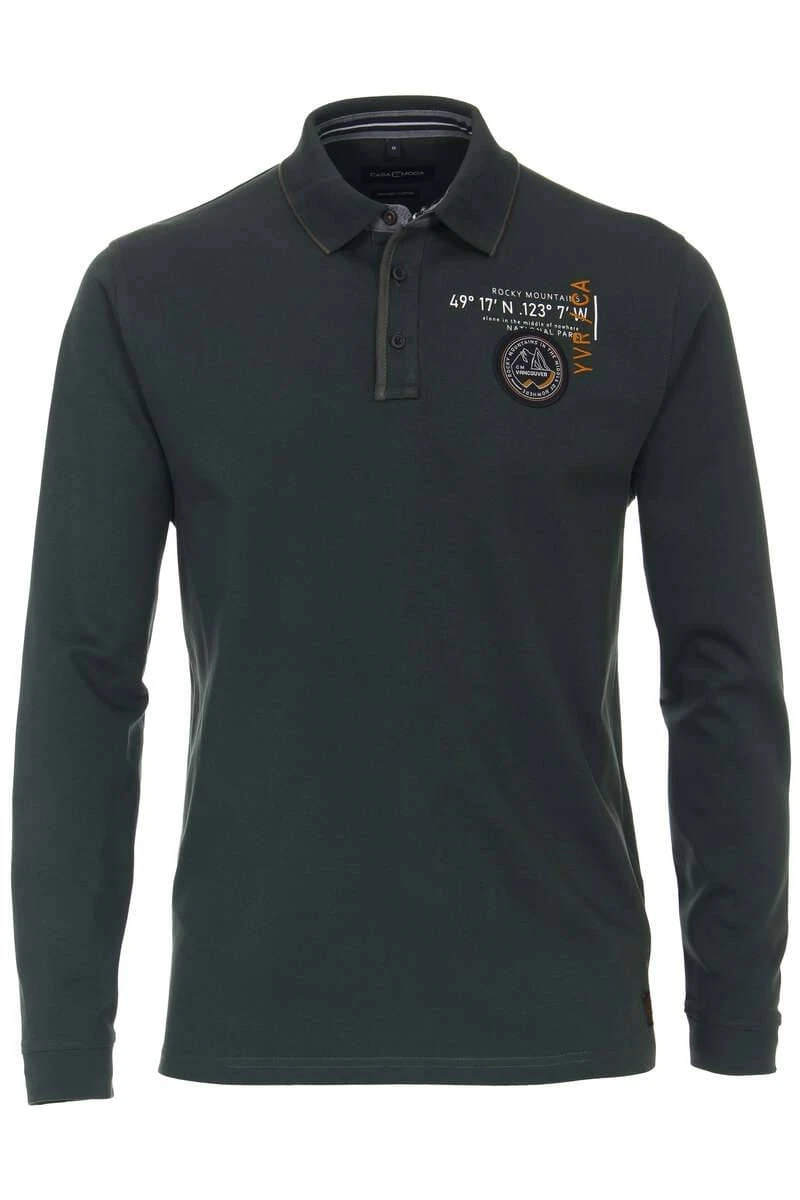 Casa Moda Casual Fit Longsleeve Poloshirt Grün, Einfarbig 3 Casa Moda Casual Fit Longsleeve Poloshirt Grün, Einfarbig