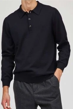 MAERZ Modern Fit Herren Pullover Polokragen Schwarz