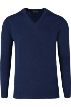 MAERZ Superwash Classic Fit Herren Pullover V-Ausschnitt Schwarz/blau