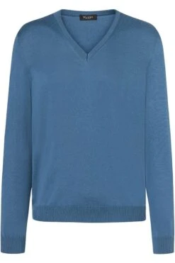MAERZ Classic Fit Herren Pullover V-Ausschnitt Blau