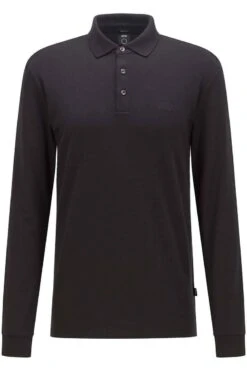 Hugo Boss BOSS Regular Fit Longsleeve Poloshirt Schwarz, Einfarbig