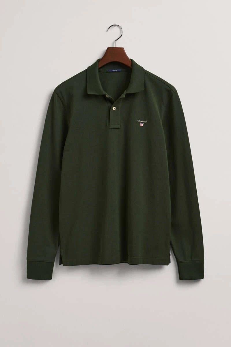 GANT Regular Fit Longsleeve Poloshirt Dunkelgrün, Einfarbig 6 GANT Regular Fit Longsleeve Poloshirt Dunkelgrün, Einfarbig – Bild 4