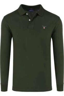 GANT Regular Fit Longsleeve Poloshirt Dunkelgrün, Einfarbig