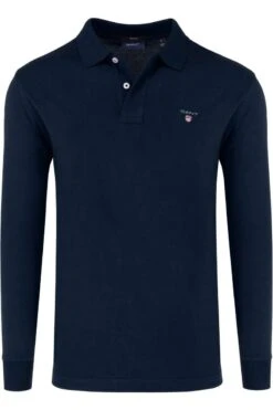 GANT Regular Fit Longsleeve Poloshirt Dunkelblau, Einfarbig