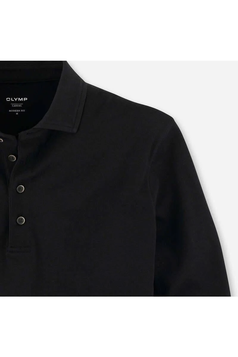 OLYMP Casual Modern Fit Longsleeve Poloshirt Schwarz, Einfarbig 4 OLYMP Casual Modern Fit Longsleeve Poloshirt Schwarz, Einfarbig – Bild 2