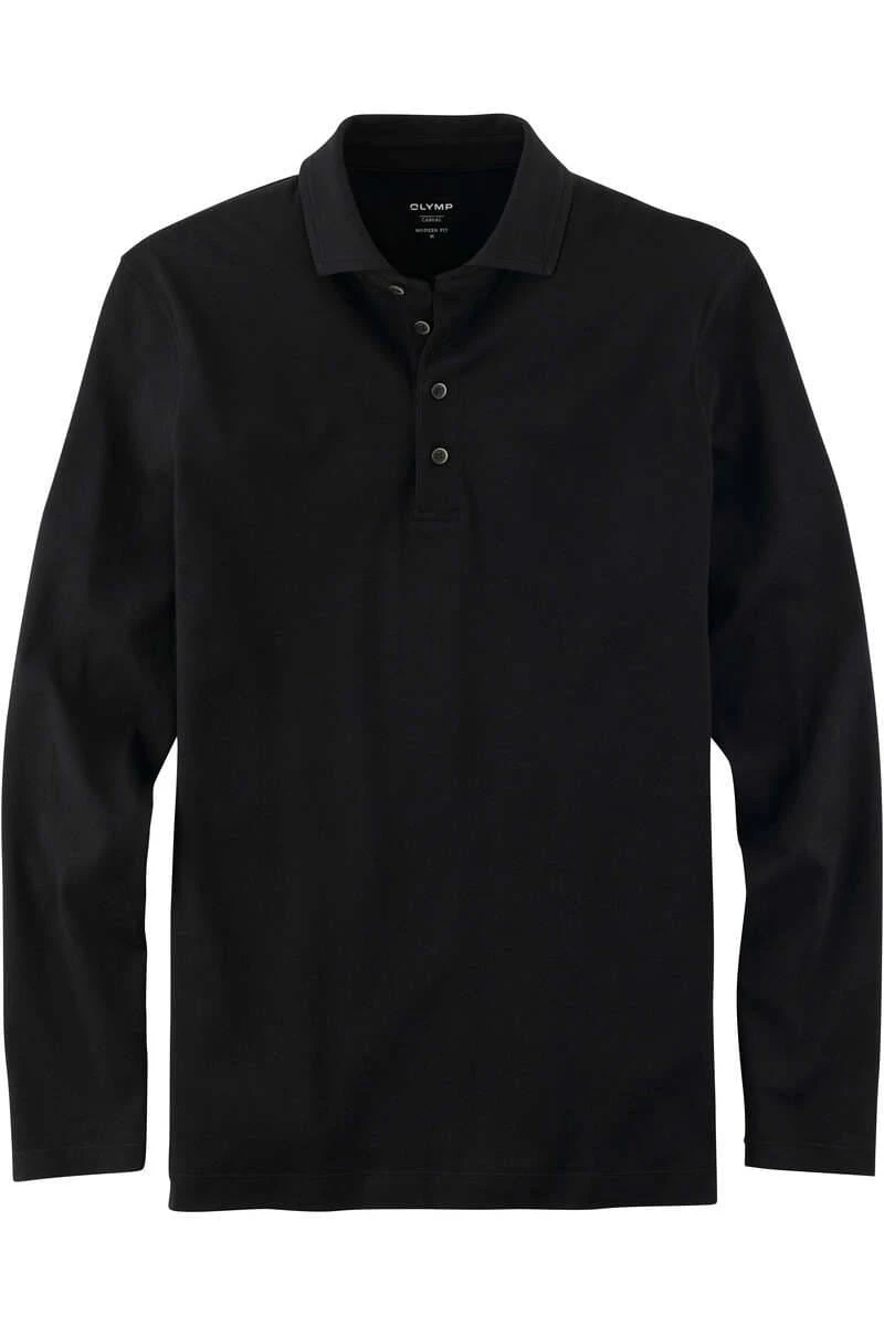 OLYMP Casual Modern Fit Longsleeve Poloshirt Schwarz, Einfarbig 3 OLYMP Casual Modern Fit Longsleeve Poloshirt Schwarz, Einfarbig