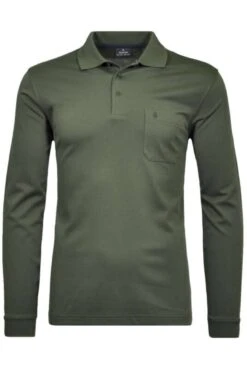 RAGMAN Soft Knit Regular Fit Longsleeve Poloshirt Hellgrün, Einfarbig