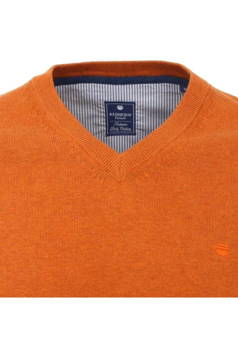 Redmond Casual Regular Fit Herren Pullover V-Ausschnitt Hellorange 4 Redmond Casual Regular Fit Herren Pullover V-Ausschnitt Hellorange – Bild 2