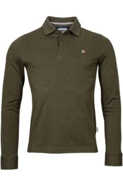 Giordano Comfort Fit Longsleeve Poloshirt Dunkelgrün, Einfarbig