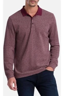 Pierre Cardin Modern Fit Longsleeve Poloshirt Weinrot, Gemustert