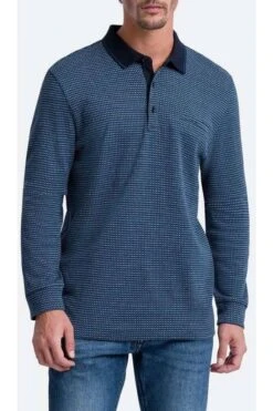 Pierre Cardin Modern Fit Longsleeve Poloshirt Blau, Gemustert