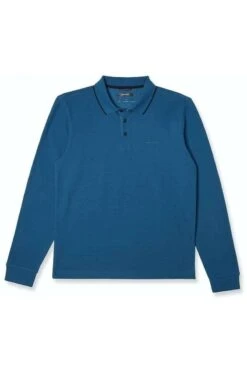 Pierre Cardin Modern Fit Longsleeve Poloshirt Blau, Einfarbig