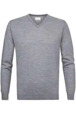 Profuomo Regular Fit Herren Pullover V-Ausschnitt Grau