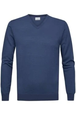 Profuomo Slim Fit Herren Pullover V-Ausschnitt Blau