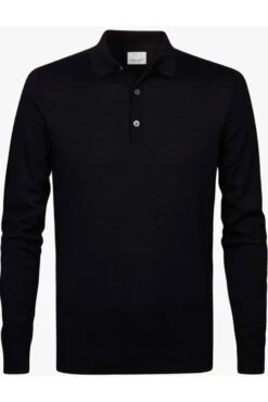 Profuomo Slim Fit Longsleeve Poloshirt Schwarz, Einfarbig
