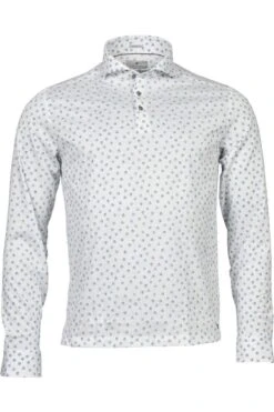 Thomas Maine Bari Tailored Fit Longsleeve Poloshirt Weiss, Gepunktet