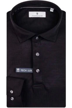 Thomas Maine Tailored Fit Poloshirt Schwarz, Einfarbig