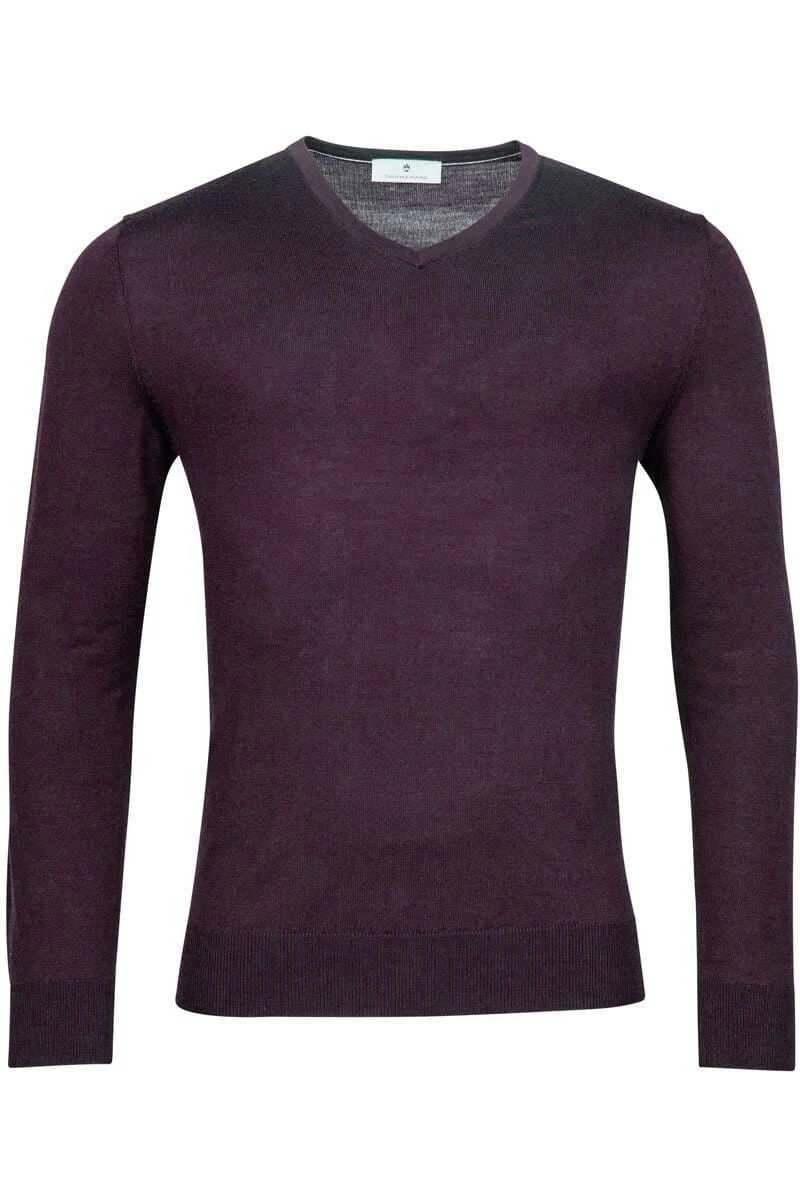 Thomas Maine Tailored Fit Herren Pullover Rundhals Aubergine 3 Thomas Maine Tailored Fit Herren Pullover Rundhals Aubergine